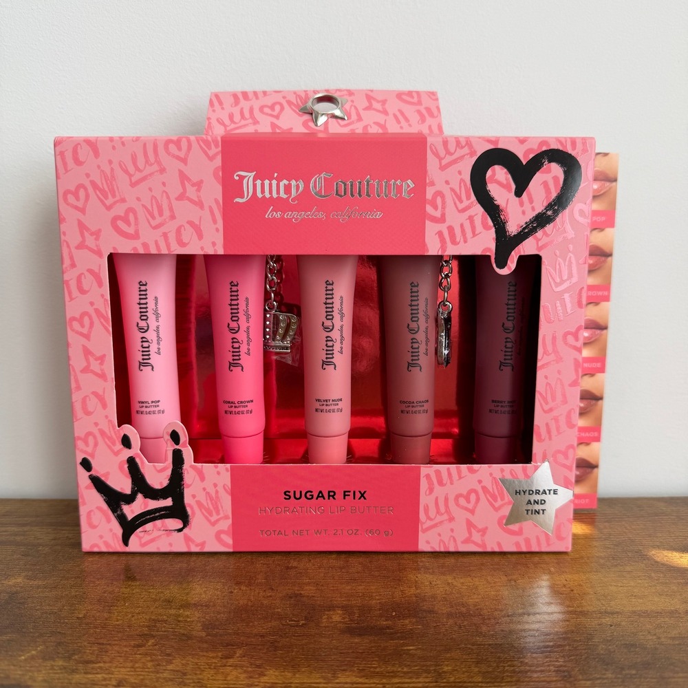 New Juicy Couture 5 Pck Hydrating Lip Butter Gloss Tint Pink Makeup Cosmetic - Picture 1 of 3